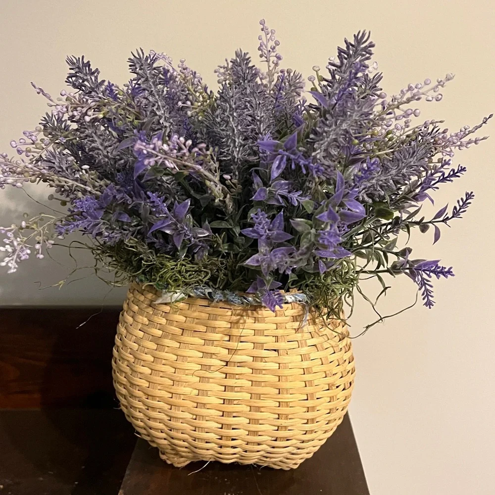 Faux Lavender Floral Basket Arrangement